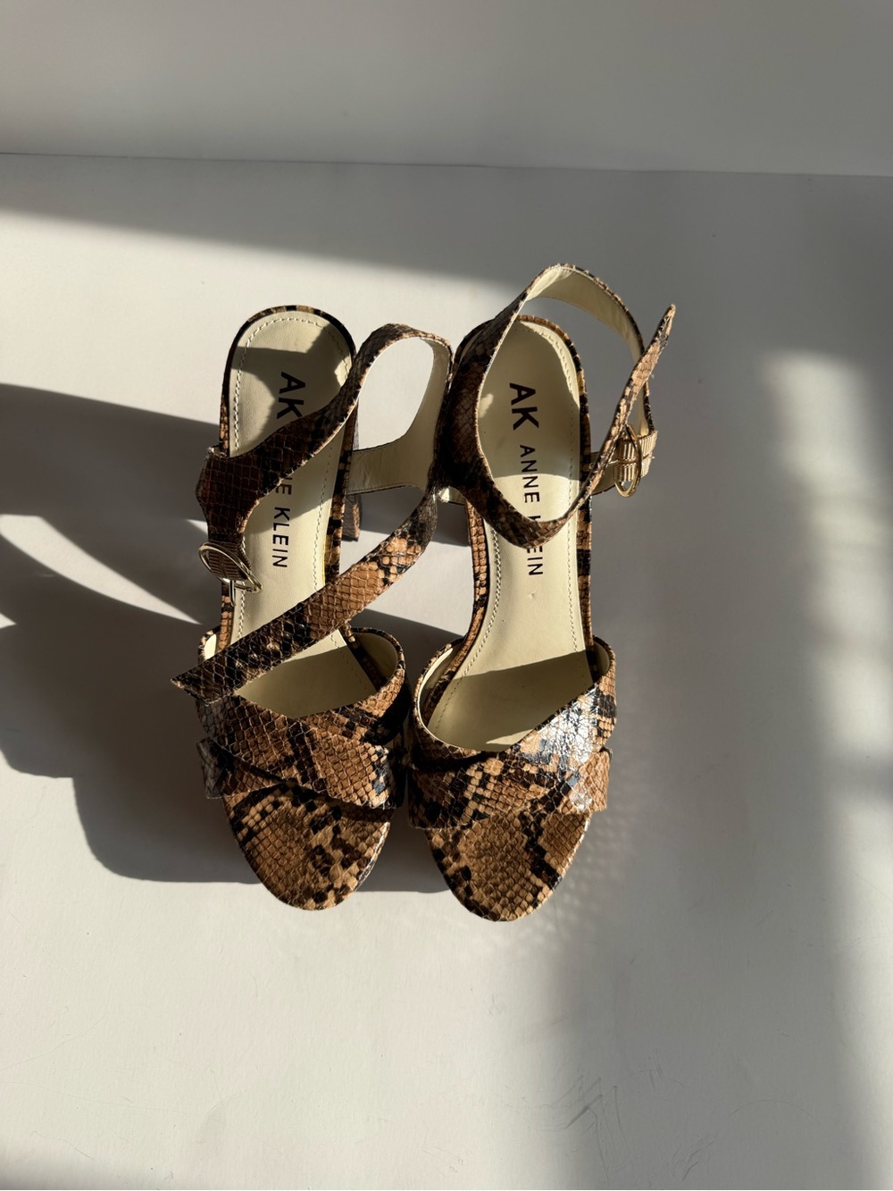 Anne Klein Brown Snake-Print Platform Sandals - Picture 15 of 16